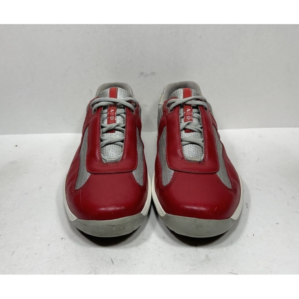 Prada America's Cup Low Sneakers Leather Grey Red Men's Size 10 US / 9UK - Picture 3 of 14